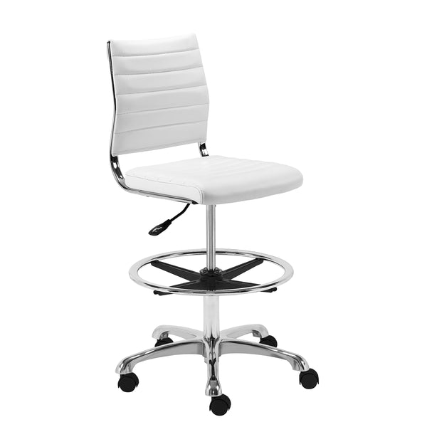 Axel Adjustable Height Drafting Stool in White with Aluminum Base