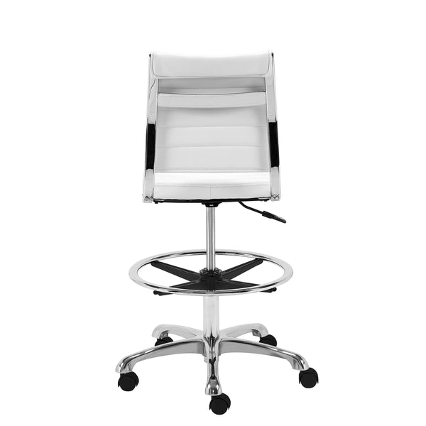 Axel Adjustable Height Drafting Stool in White with Aluminum Base