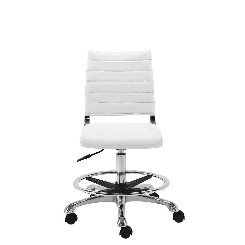 Axel Adjustable Height Drafting Stool in White with Aluminum Base