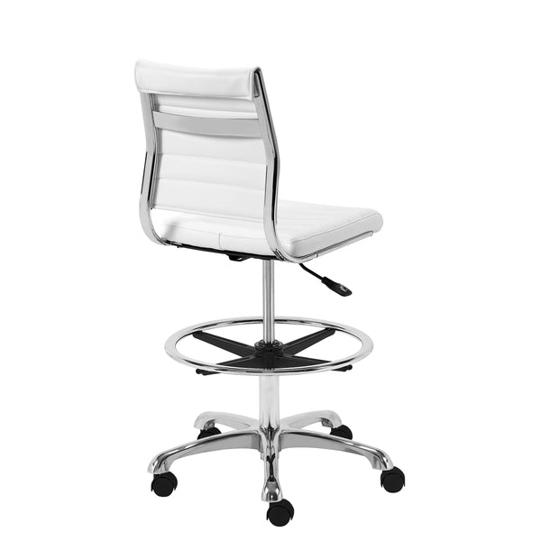 Axel Adjustable Height Drafting Stool in White with Aluminum Base