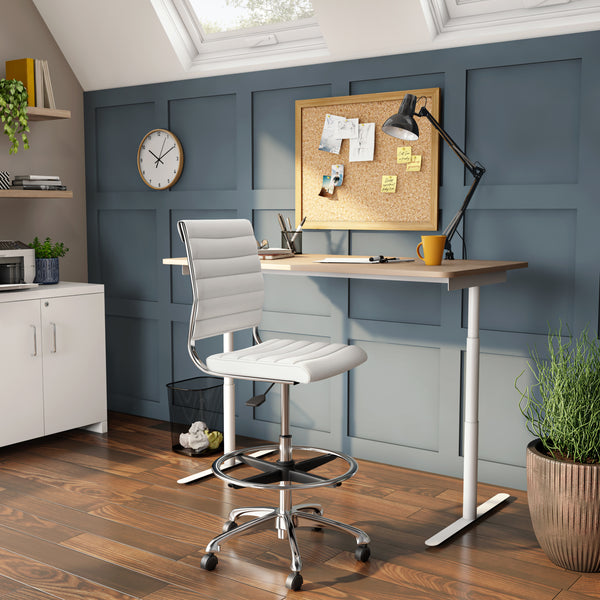 Axel Adjustable Height Drafting Stool in White with Aluminum Base