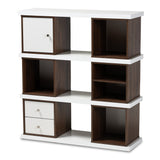 Rune Modern and Contemporary Two-Tone White and Walnut Brown Finished 2-Drawer Bookcase