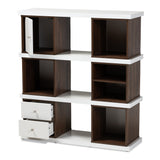 Baxton Studio Rune Modern and Contemporary Two-Tone White and Walnut Brown Finished 2-Drawer Bookcase