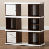 Baxton Studio Rune Modern and Contemporary Two-Tone White and Walnut Brown Finished 2-Drawer Bookcase