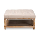 Baxton Studio Kelly Modern and Rustic Beige Linen Fabric Upholstered and Greywashed Wood Cocktail Ottoman