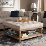 Baxton Studio Kelly Modern and Rustic Beige Linen Fabric Upholstered and Greywashed Wood Cocktail Ottoman