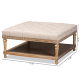 Baxton Studio Kelly Modern and Rustic Beige Linen Fabric Upholstered and Greywashed Wood Cocktail Ottoman