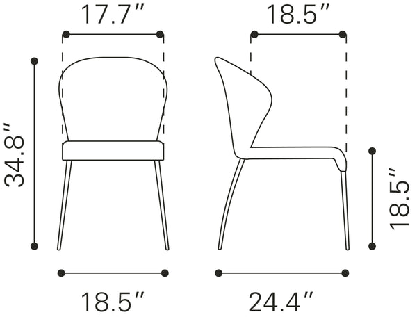 Zuo Modern Oulu 100% Polyester, Steel Modern Commercial Grade Dining Chair Set - Set of 4 Tangerine, Chrome 100% Polyester, Steel