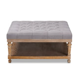 Baxton Studio Kelly Modern and Rustic Grey Linen Fabric Upholstered and Greywashed Wood Cocktail Ottoman