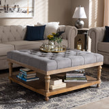 Baxton Studio Kelly Modern and Rustic Grey Linen Fabric Upholstered and Greywashed Wood Cocktail Ottoman