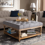 Baxton Studio Kelly Modern and Rustic Grey Linen Fabric Upholstered and Greywashed Wood Cocktail Ottoman