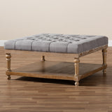 Baxton Studio Kelly Modern and Rustic Grey Linen Fabric Upholstered and Greywashed Wood Cocktail Ottoman