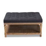 Baxton Studio Kelly Modern and Rustic Charcoal Linen Fabric Upholstered and Greywashed Wood Cocktail Ottoman