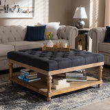 Baxton Studio Kelly Modern and Rustic Charcoal Linen Fabric Upholstered and Greywashed Wood Cocktail Ottoman