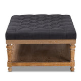 Baxton Studio Lindsey Modern and Rustic Charcoal Linen Fabric Upholstered and Greywashed Wood Cocktail Ottoman