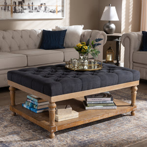 Baxton Studio Lindsey Modern and Rustic Charcoal Linen Fabric Upholstered and Greywashed Wood Cocktail Ottoman