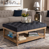 Baxton Studio Lindsey Modern and Rustic Charcoal Linen Fabric Upholstered and Greywashed Wood Cocktail Ottoman