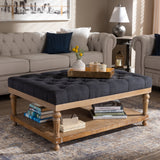 Baxton Studio Lindsey Modern and Rustic Charcoal Linen Fabric Upholstered and Greywashed Wood Cocktail Ottoman