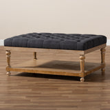 Baxton Studio Lindsey Modern and Rustic Charcoal Linen Fabric Upholstered and Greywashed Wood Cocktail Ottoman