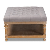 Baxton Studio Lindsey Modern and Rustic Grey Linen Fabric Upholstered and Greywashed Wood Cocktail Ottoman