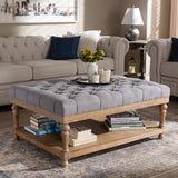 Baxton Studio Lindsey Modern and Rustic Grey Linen Fabric Upholstered and Greywashed Wood Cocktail Ottoman