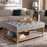 Baxton Studio Lindsey Modern and Rustic Grey Linen Fabric Upholstered and Greywashed Wood Cocktail Ottoman