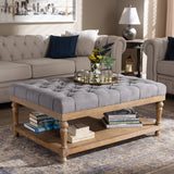 Baxton Studio Lindsey Modern and Rustic Grey Linen Fabric Upholstered and Greywashed Wood Cocktail Ottoman