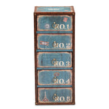 Baxton Studio Alba Vintage Rustic French Inspired Blue Finished Wood 5-Drawer Accent Storage Cabinet