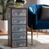 Baxton Studio Alba Vintage Rustic French Inspired Blue Finished Wood 5-Drawer Accent Storage Cabinet