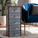 Baxton Studio Alba Vintage Rustic French Inspired Blue Finished Wood 5-Drawer Accent Storage Cabinet