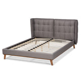 Baxton Studio Gretchen Modern and Contemporary Grey Fabric Upholstered and Walnut Brown Finished Wood King Size Platform Wingback Bed