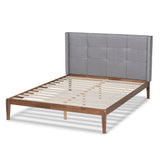 Baxton Studio Edmond Modern and Contemporary Grey Fabric Upholstered and Ash Walnut Brown Finished Wood King Size Platform Bed