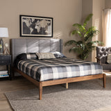 Edmond Modern and Contemporary Grey Fabric Upholstered and Ash Walnut Brown Finished Wood Full Size Platform Bed