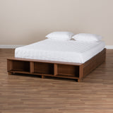 Baxton Studio Arthur Modern Rustic Ash Walnut Brown Finished Wood Queen Size Platform Bed with Built-In Shelves