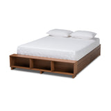 Baxton Studio Arthur Modern Rustic Ash Walnut Brown Finished Wood King Size Platform Bed with Built-In Shelves