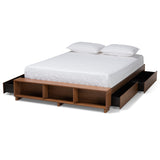 Baxton Studio Arthur Modern Rustic Ash Walnut Brown Finished Wood Full Size Platform Bed with Built-In Shelves