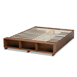 Baxton Studio Arthur Modern Rustic Ash Walnut Brown Finished Wood King Size Platform Bed with Built-In Shelves