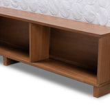 Baxton Studio Arthur Modern Rustic Ash Walnut Brown Finished Wood King Size Platform Bed with Built-In Shelves