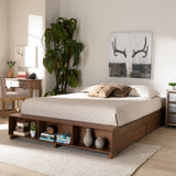 Baxton Studio Arthur Modern Rustic Ash Walnut Brown Finished Wood Queen Size Platform Bed with Built-In Shelves