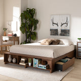 Baxton Studio Arthur Modern Rustic Ash Walnut Brown Finished Wood Full Size Platform Bed with Built-In Shelves