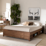 Baxton Studio Anders Traditional and Rustic Ash Walnut Brown Finished Wood Full Size Platform Storage Bed Frame with Built-In Shelves