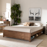 Baxton Studio Anders Traditional and Rustic Ash Walnut Brown Finished Wood King Size Platform Storage Bed Frame with Built-In Shelves