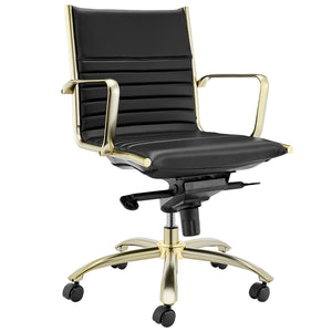 Dirk Low Back Office Chair in Black with Matte Brushed Gold Base