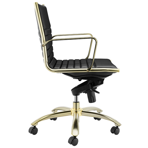 Dirk Low Back Office Chair in Black with Matte Brushed Gold Base