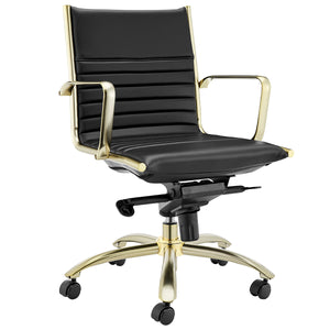 Dirk Low Back Office Chair in Black with Matte Brushed Gold Base