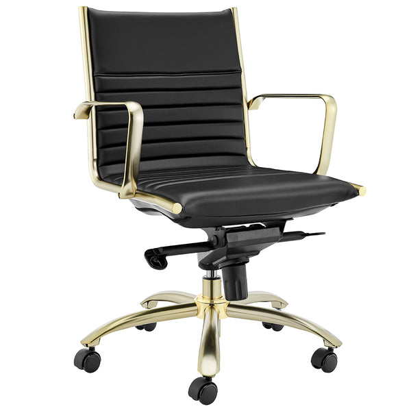 Dirk Low Back Office Chair in Black with Matte Brushed Gold Base