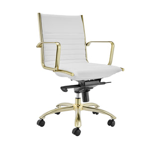 Dirk Low Back Office Chair in White with Matte Brushed Gold Base