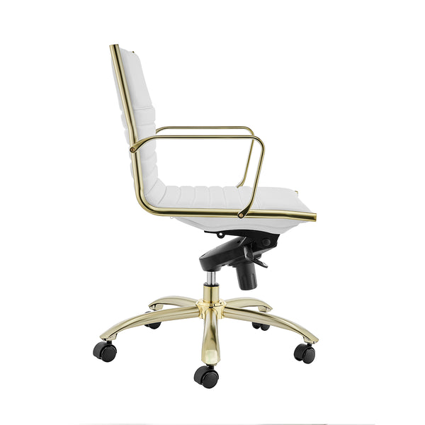 Dirk Low Back Office Chair in White with Matte Brushed Gold Base