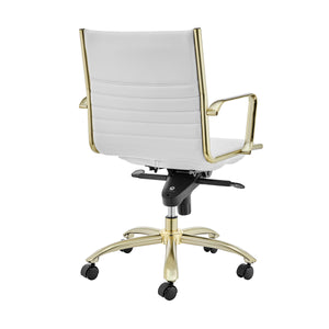 Dirk Low Back Office Chair in White with Matte Brushed Gold Base