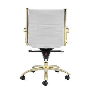 Dirk Low Back Office Chair in White with Matte Brushed Gold Base